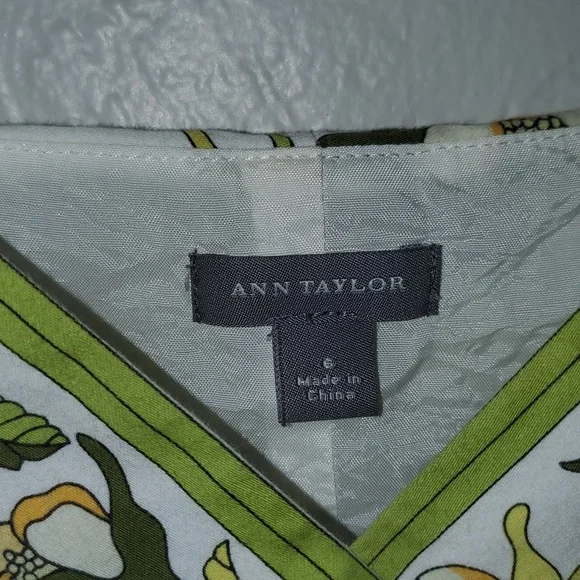 ANN TAYLOR YELLOW FLOWER GREEN LEAVES Dressy Fitted TANK TOP 100% Cotton LINED 6 - Picture 4 of 9